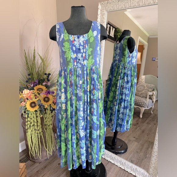 VTG Sita • Tropical Print Full Skirt Midi Dress - Picture 1 of 8
